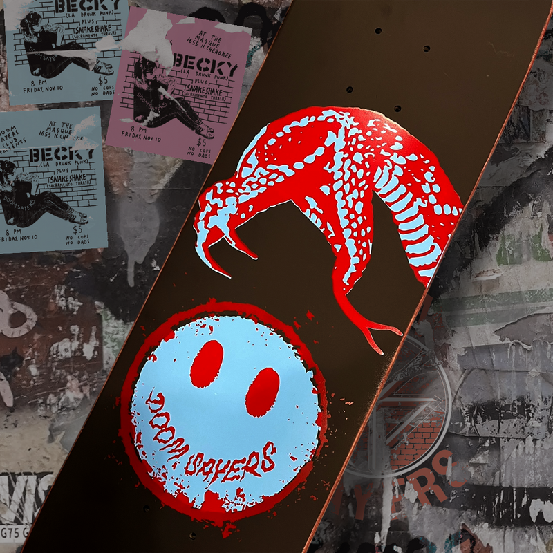 NEVER BITE Skateboard Deck / Cyan & Red / 8.0"